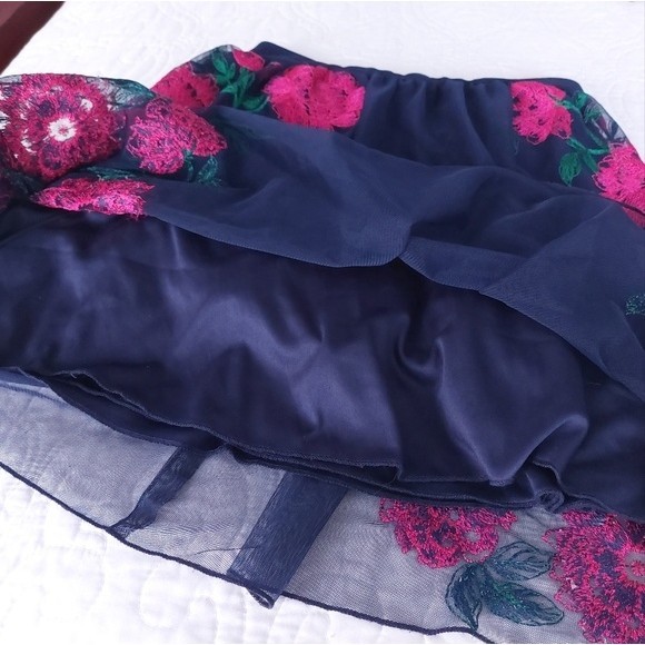 Speechless - Navy Blue & Pink Floral Tulle Layered Skater/Mini Skirt - Picture 5 of 12